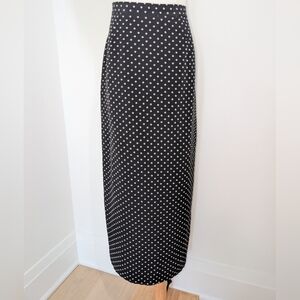 Vintage 100% Silk Black With White Polka Dot Midi Pencil Skirt